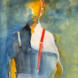 "Mr. M., Hero No. 2"<br/>Joe Aki Ouye<br/>Mixed Water Media<br/>20.5 in. x 14.5 in.