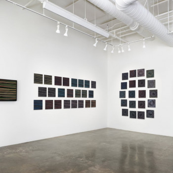 "Weave" and Polar"<br/>shown together as "Along Points, Along Lines"<br/>Sarah Klein & David Kwan<br/>Sound-generated images, monoprints on paper, <br/>and animations with sound, 2018 AMONG POINTS, ALONG LINES