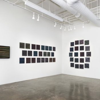 "Weave" and Polar"<br/>shown together as "Along Points, Along Lines"<br/>Sarah Klein & David Kwan<br/>Sound-generated images, monoprints on paper, <br/>and animations with sound, 2018 AMONG POINTS, ALONG LINES