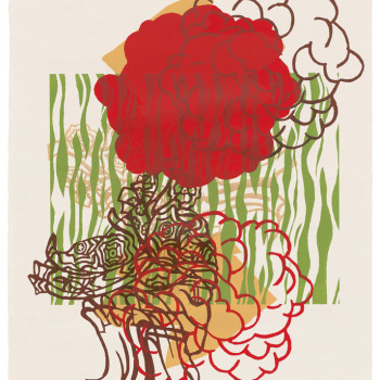 "Faster Firecracker"<br/>Sarah Klein<br/>Monoprint on paper, 2015