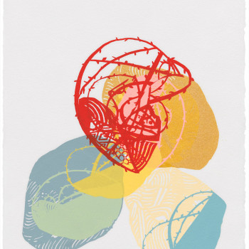 "Here As One"<br/>Sarah Klein<br/>Monoprint on paper, 2018