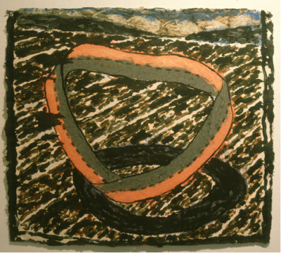 Tom Nakashima<br/>
Courtesy of Green Chalk Contemporary<br/>
Pulp painting on handmade paper<br/>32 in. x 33 in.<br/>1990<br/>$5,000 (unframed)