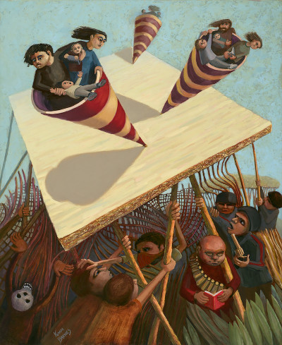 Kimm Barnes<br/>
"Forces of Chaos"<br/>
Oil on board, 2015 <br/>
36 in. x 30 in.<br/>
Courtesy of the artist