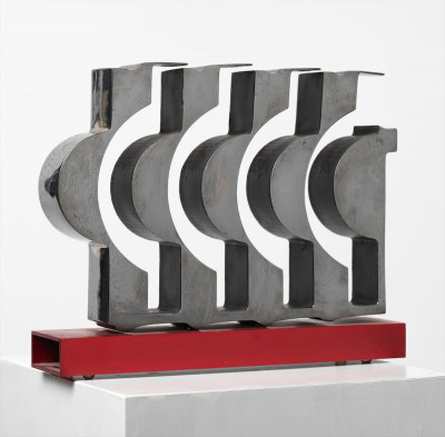 Richard Mayer<br/>
"K-6"<br/>
Steel and wood, ca. 1974<br/>
10.25 in. x 13 in. x 3 in.<br/>
Courtesy of Arts Habitat and Winfield Gallery