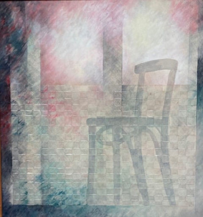 Jan Wagstaff<br/>
"The Small Bentwood"<br/>
Acrylic and mixed media on canvas, 1990<br/>
49 in. x 46 in.<br/>
Courtesy of the artist